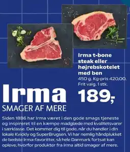 Kvickly Irma t-bone steak eller højrebskotelet med ben tilbud