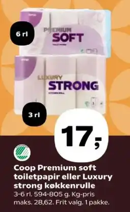 SuperBrugsen Coop Premium soft toilet papir eller Luxury strong køkken rulle tilbud