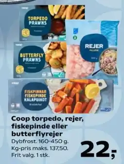 SuperBrugsen Coop torpedo, rejer, fiskepinde eller butterflyrejer tilbud