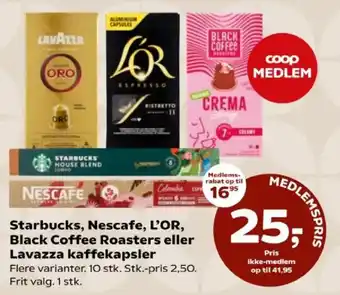 Starbucks, Nescafe, L'OR, Black Coffee Roasters eller Lavazza kaffekapsler
