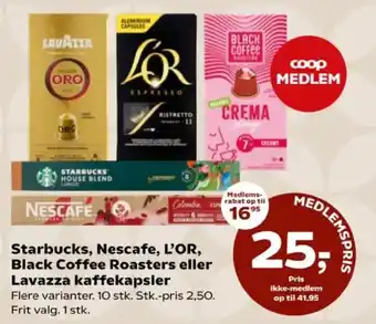 Starbucks, Nescafe, L'OR, Black Coffee Roasters eller Lavazza kaffekapsler