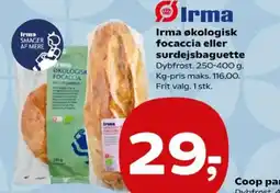SuperBrugsen Irma økologisk focaccia eller surdejsbaguette tilbud