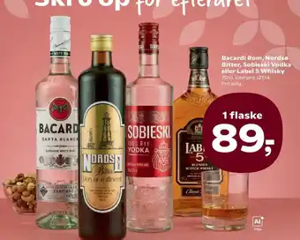 Bacardi Rom, Nordso Bitter, Sobieski Vodka eller Label 5 Whisky