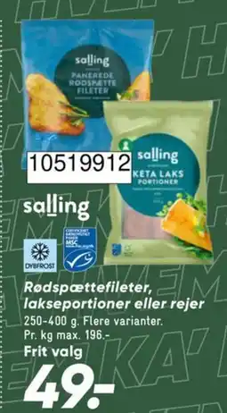 Bilka salling rødspættefileter lakseportioner eller rejer tilbud