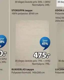JYSK BUKKEBLAD tæppe tilbud