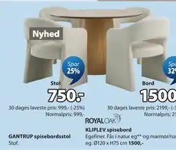 JYSK GANTRUP spisebordsstol tilbud