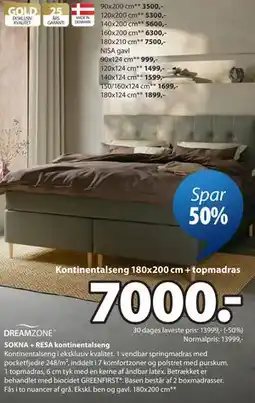 JYSK SOKNA + RESA kontinentalseng tilbud