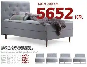 KOMPLET KONTINENTALSSENG MED GAVL, BEN OG TOPMADRAS