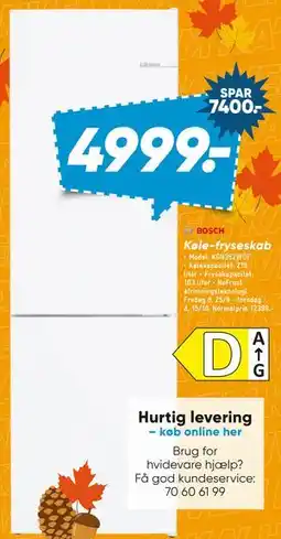 Bilka Bosch Køle-fryseskab tilbud