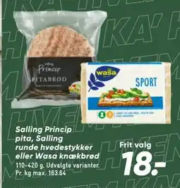 Bilka Salling Princip pita, Salling runde hvedestykker eller Wasa knækbrød tilbud