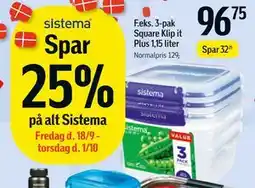 Føtex 3-pak Square Klip it Plus 1,15 liter tilbud
