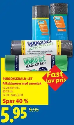 Lidl PURIO/SKRALD-LET Affaldsposer med snøreluk tilbud