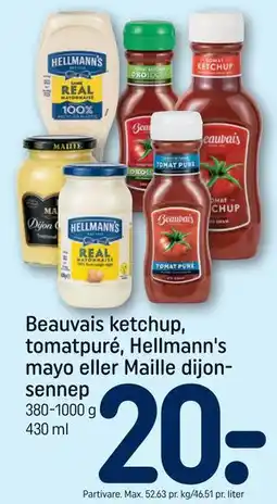 REMA 1000 Beauvais ketchup, tomatpuré, Hellmann's mayo eller Maille dijonsennep tilbud