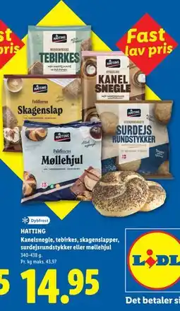 Lidl HATTING Kanelsnegle, tebirkes, skagenslapper, surdejsrundstykker eller møllehjul tilbud