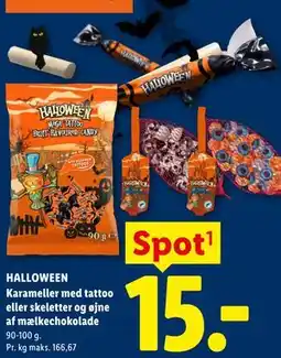 Lidl HALLOWEEN Karameller med tattoo eller skeletter og øjne af mælkechokolade tilbud