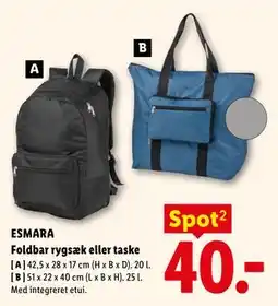 Lidl ESMARA Foldbar rygsæk eller taske tilbud