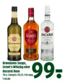Coop 365 Brøndums Snaps, Grants Whisky eller Bacardi Rom tilbud