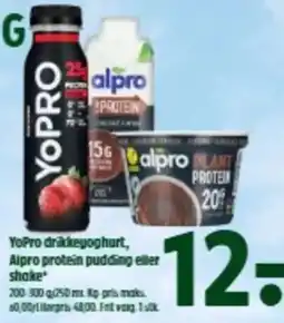 Coop 365 YoPro drukkeyoghurt, Alpro protein pudding eller shake tilbud