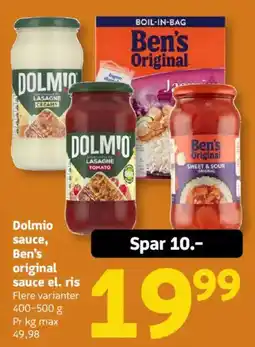 Løvbjerg Dolmio sauce, Ben's original sauce el. ris tilbud