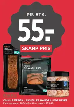 MENY Omhu færøsk laks eller håndpillede rejer tilbud