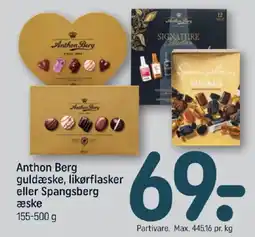 REMA 1000 Anthon Berg guldæske likørflasker eller Spangsberg æske tilbud