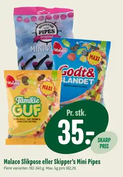 Min Købmand Malaco Slikpose eller Skipper's Mini Pipes tilbud