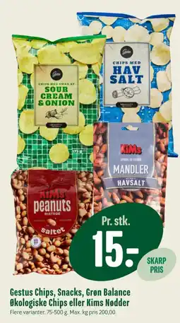 Min Købmand Gestus Chips Snacks Grøn Balance Økologiske Chips eller Kims Nødder tilbud