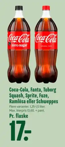 Min Købmand Coca-Cola, Fanta, Tuborg Squash, Sprite, Fuze, Ramlösa eller Schweppes tilbud