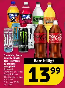 Løvbjerg Coca Cola, Fanta, Squash, Sprite Zero, Ramlösa el. Monster energidrik tilbud