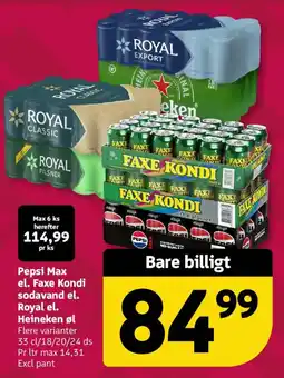 Løvbjerg Pepsi Max el. Faxe Kondi sodavand el. Royal el. Heineken øl tilbud