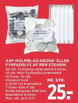 MENY ASP-holmblad krone- eller fyrfadslys af ren stearin. tilbud