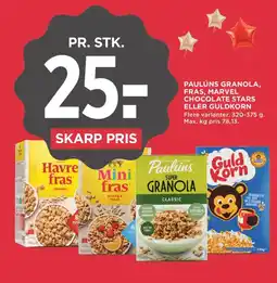 MENY Paulúns Granola, fras, marvel chocolate stars eller guldkorn tilbud