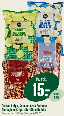Min Købmand Gestus Chips, Snacks, Grøn Balance Økologiske Chips eller Kims Nødder tilbud