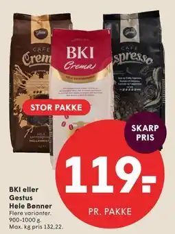 SPAR BKI eller Gestus Hele Bønner tilbud