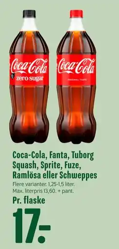 Min Købmand Coca-Cola, Fanta, Tuborg Squash, Sprite, Fuze, Ramlösa eller Schweppes tilbud