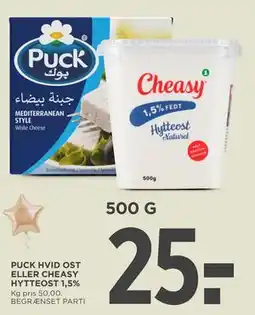 MENY PUCK HVID OST ELLER CHEASY HYTTEOST 1,5% tilbud