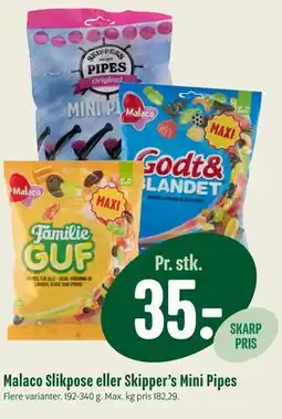 Min Købmand Malaco Slikpose eller Skipper’s Mini Pipes tilbud