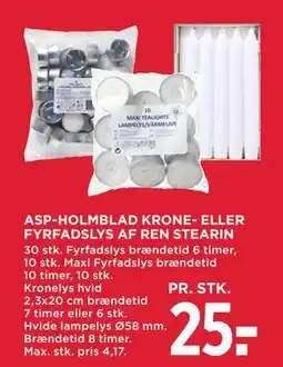 MENY ASP-HOLMBLAD KRONE- ELLER FYRFADSLYS AF REN STEARIN tilbud
