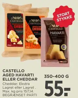 MENY CASTELLO AGED HAVARTI ELLER CHEDDAR tilbud