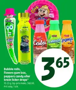 Coop 365 Bubble rolls / Flavours gum / Peppers candy / Brain Licker drops tilbud