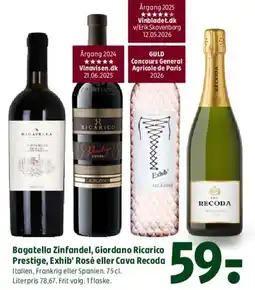 Coop 365 Bagatella Zinfandel / Giordano Ricarico Prestige / Exhib' Rosé / Cava Recoda tilbud