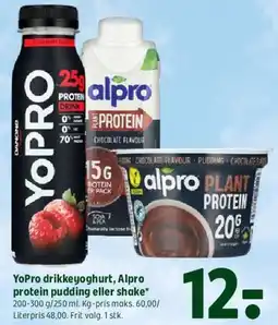 Coop 365 YoPro drikkeyoghurt, Alpro protein pudding eller shake tilbud