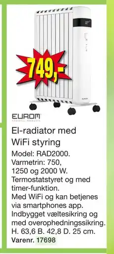 Harald Nyborg EUROM El-radiator med WiFi styring tilbud