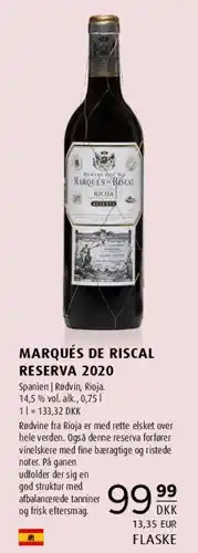 Scandinavian Park MARQUÉS DE RISCAL RESERVA 2010 tilbud