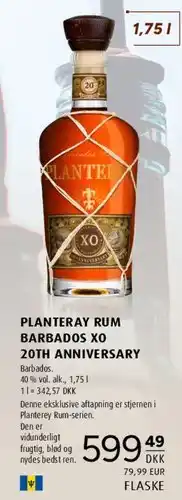 Scandinavian Park Planteray Rum Barbados XO 20th Anniversary tilbud