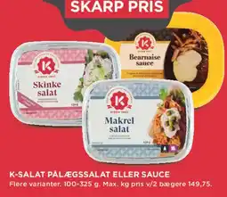 MENY K-Salat pålægssalat eller sauce (2 bægere) tilbud