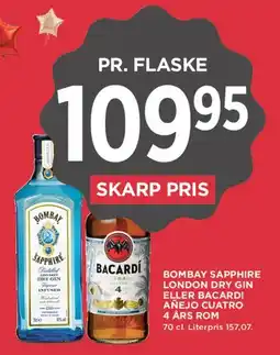 MENY Bombay Sapphire eller Bacardi Añejo Cuatro tilbud