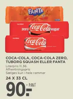 MENY Coca‑Cola, Coca‑Cola Zero, Tuborg Squash eller Fanta (24 x 33 cl) tilbud