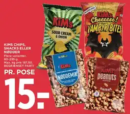 MENY KIMS CHIPS, SNACKS ELLER NØDDER tilbud