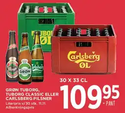 MENY Grøn Tuborg / Tuborg Classic / Carlsberg Pilsner (kasse) tilbud